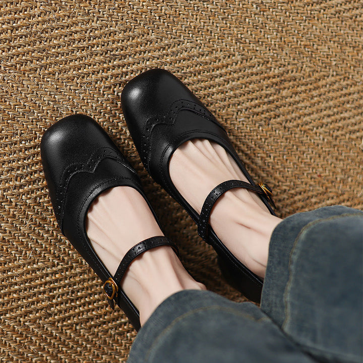 Harel Genuine Leather Wingtip Brogue Heels