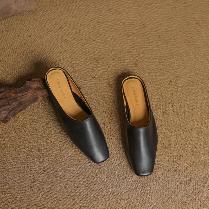 Rexa Genuine Leather Square-Toe Mules