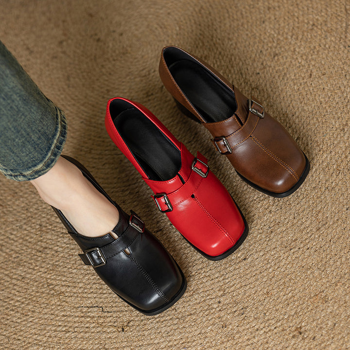 Norah Genuine Leather Buckle Heels