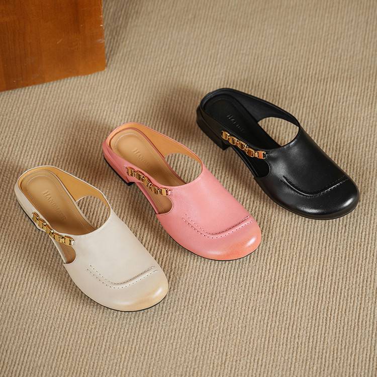 Galia Round-Toe Genuine Leather Mules