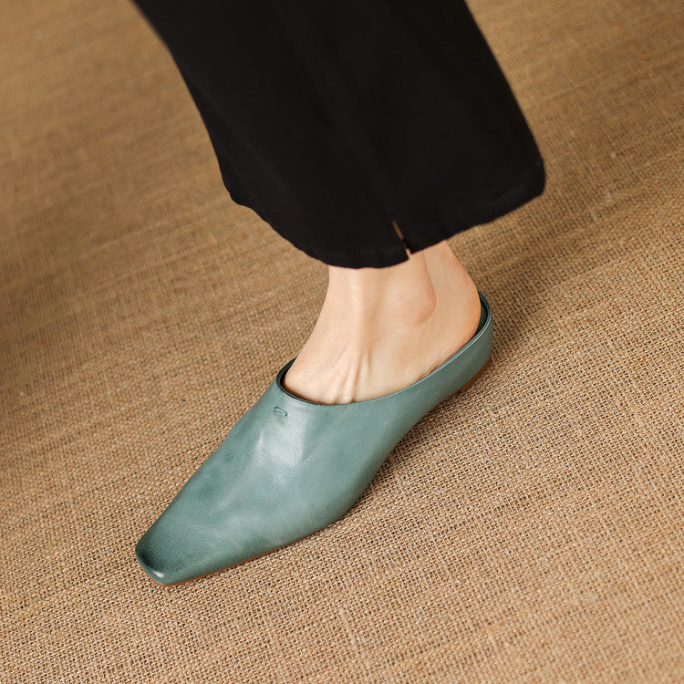 Kessa Genuine Leather Square-Toe Mules