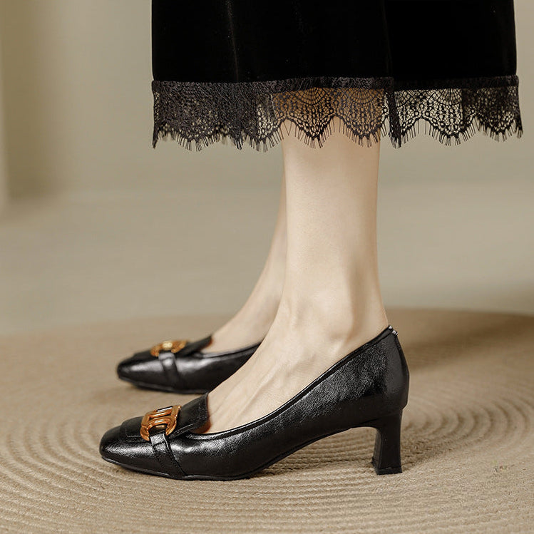 Pavia Glossy Leather Block Heel Pumps