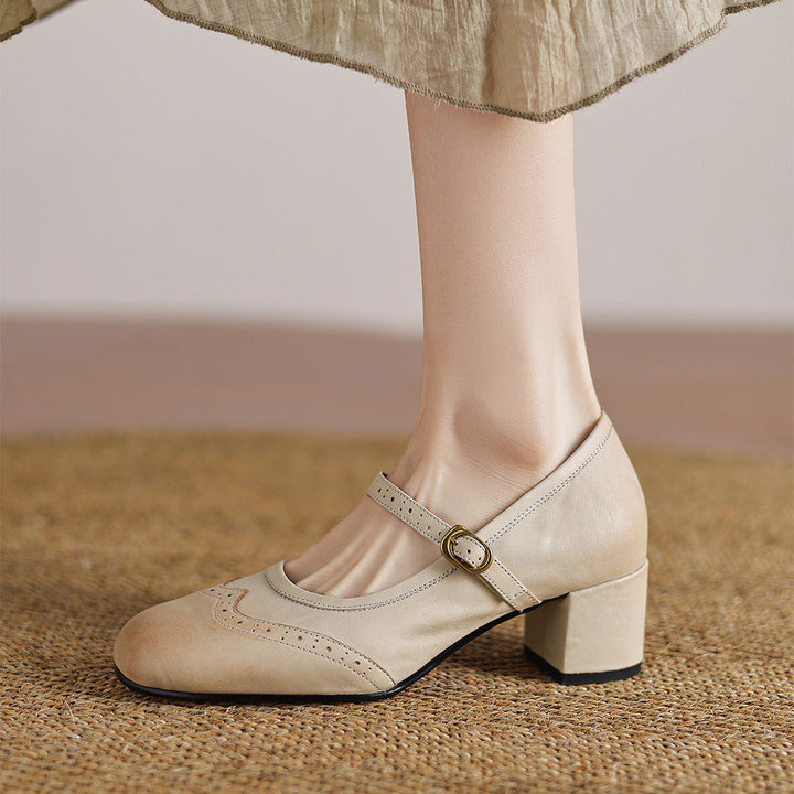 Harel Genuine Leather Wingtip Brogue Heels