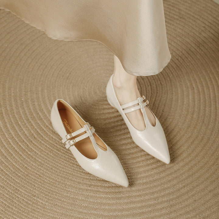 Olara Dual T-Strap Leather Heels