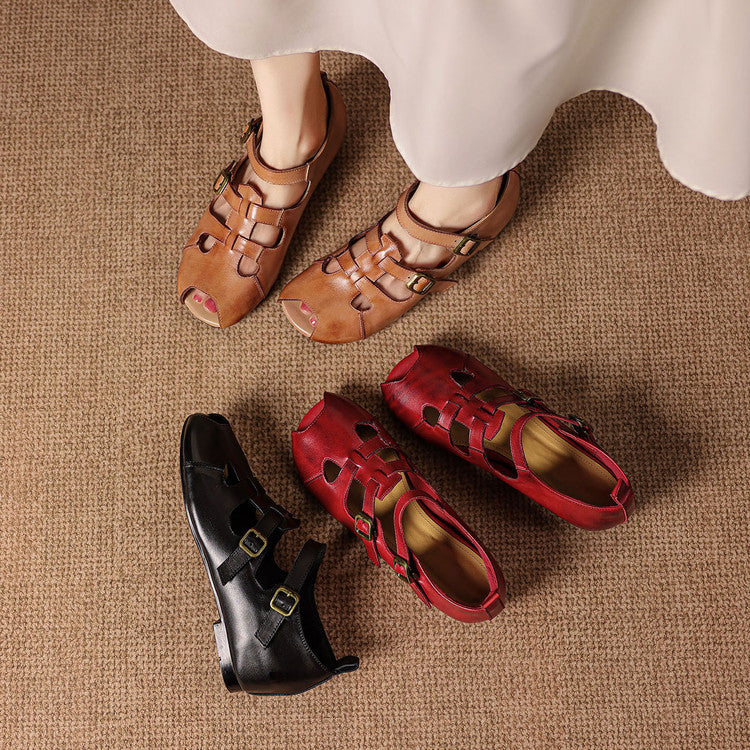 Auzi Genuine Leather Strappy Sandals