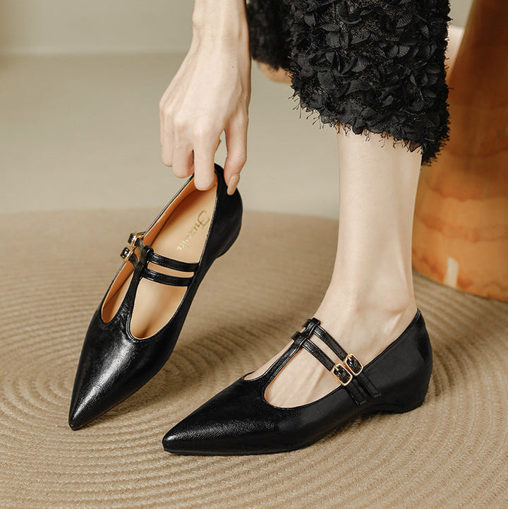 Olara Dual T-Strap Leather Heels