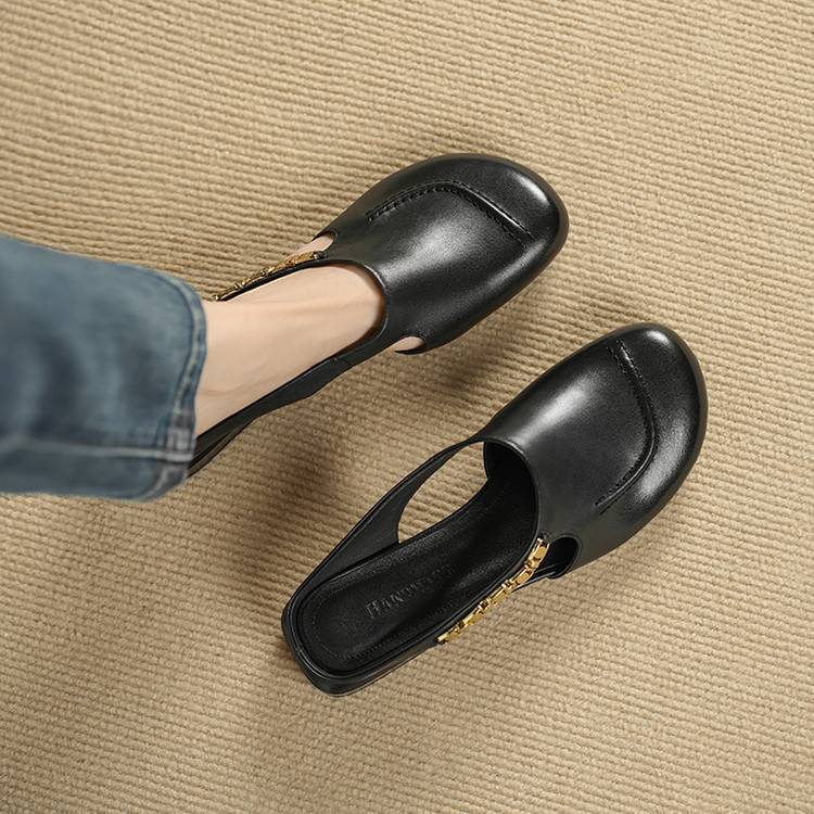 Galia Round-Toe Genuine Leather Mules