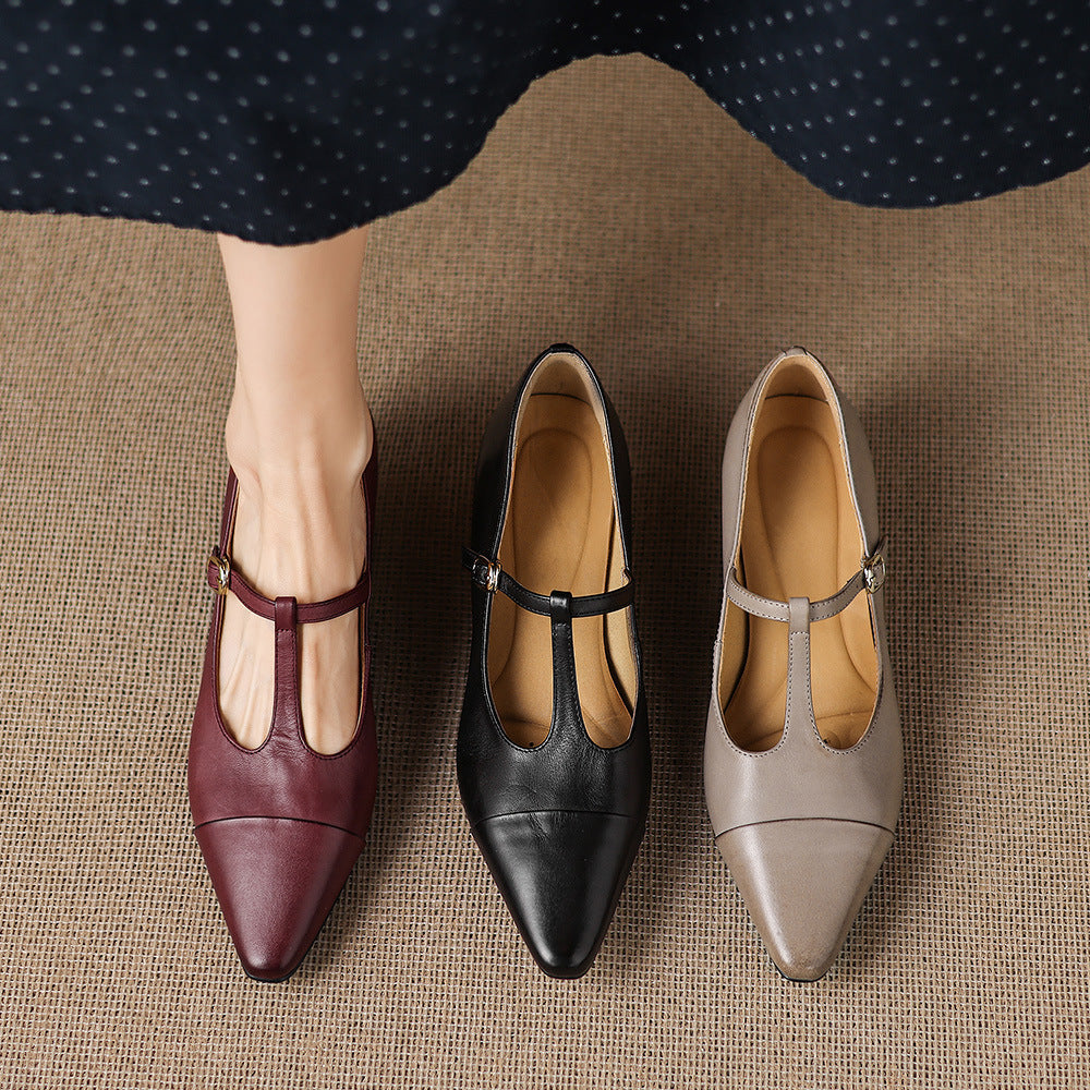 Boria Genuine Leather T-strap Heels
