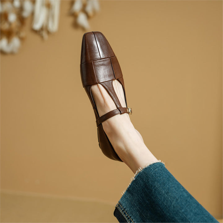 Letha Genuine Leather T-Strap Flats