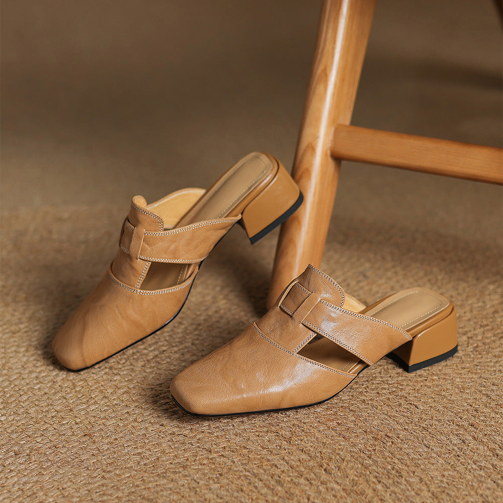 Brea Genuine Leather Chiseled-Toe Mules