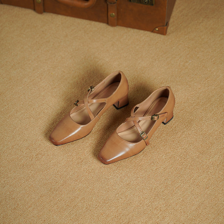 Ceren Genuine Leather Crisscross Strap Heels