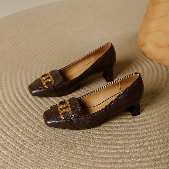 Pavia Glossy Leather Block Heel Pumps