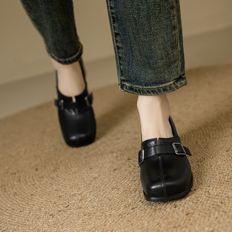 Norah Genuine Leather Buckle Heels