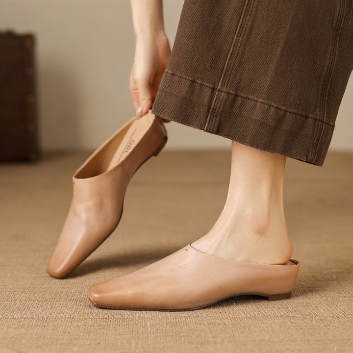 Kessa Genuine Leather Square-Toe Mules