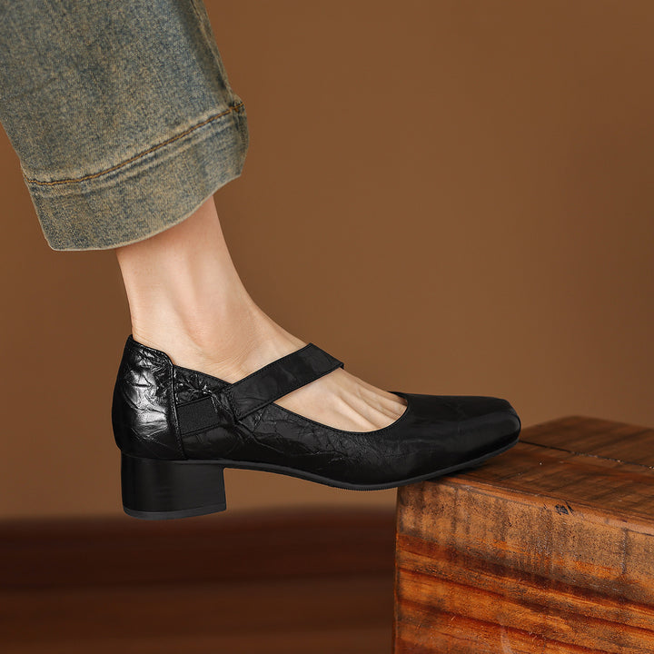 Eslin Genuine Leather Square Toe Pumps
