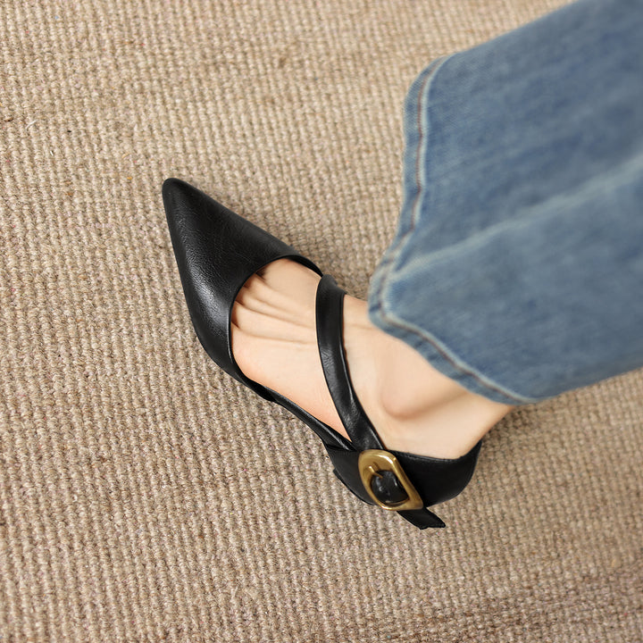 Maely Cross Strap Leather Heels