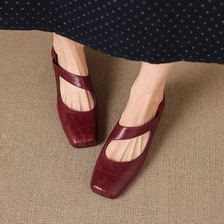 Eslin Genuine Leather Square Toe Pumps