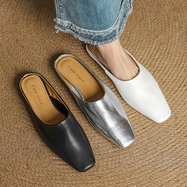 Rexa Genuine Leather Square-Toe Mules