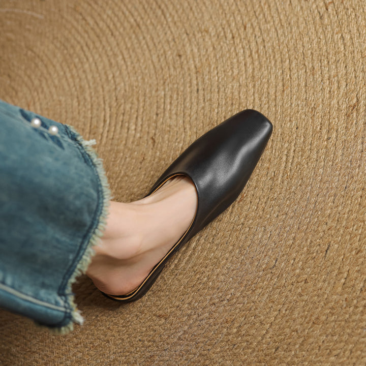Rexa Genuine Leather Square-Toe Mules