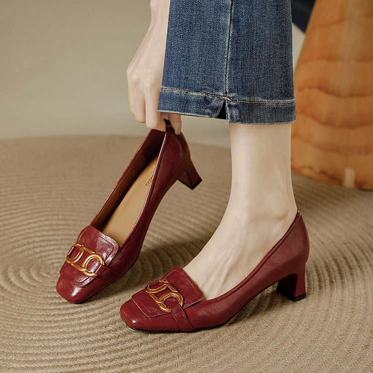 Pavia Glossy Leather Block Heel Pumps