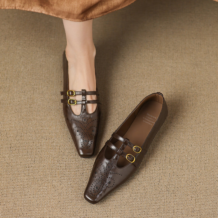 Ceyla Genuine Leather Mary Jane Flats