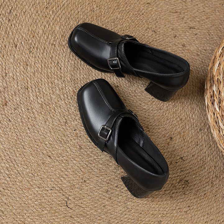 Norah Genuine Leather Buckle Heels
