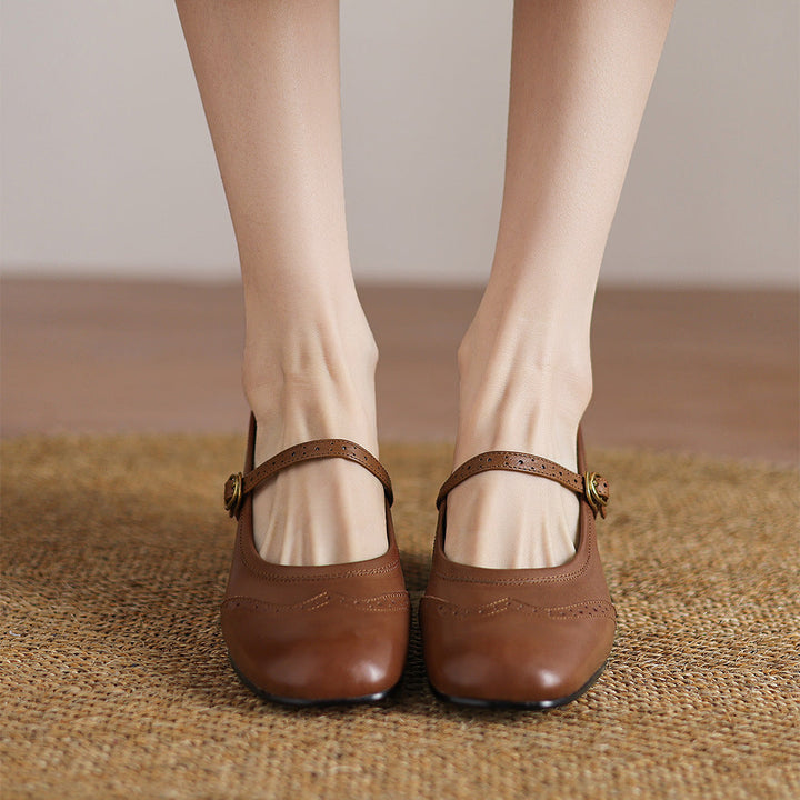 Harel Genuine Leather Wingtip Brogue Heels