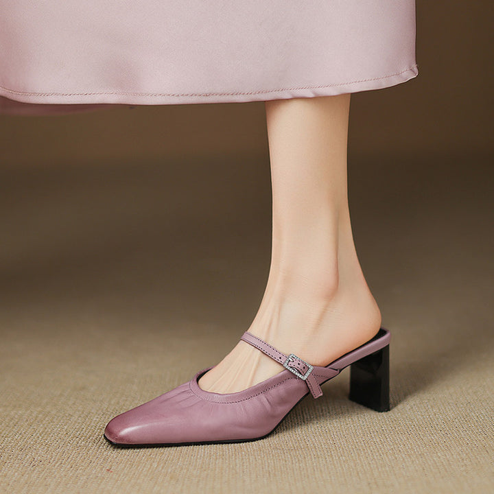 Vanya Genuine Leather Mary Jane Strap Mules