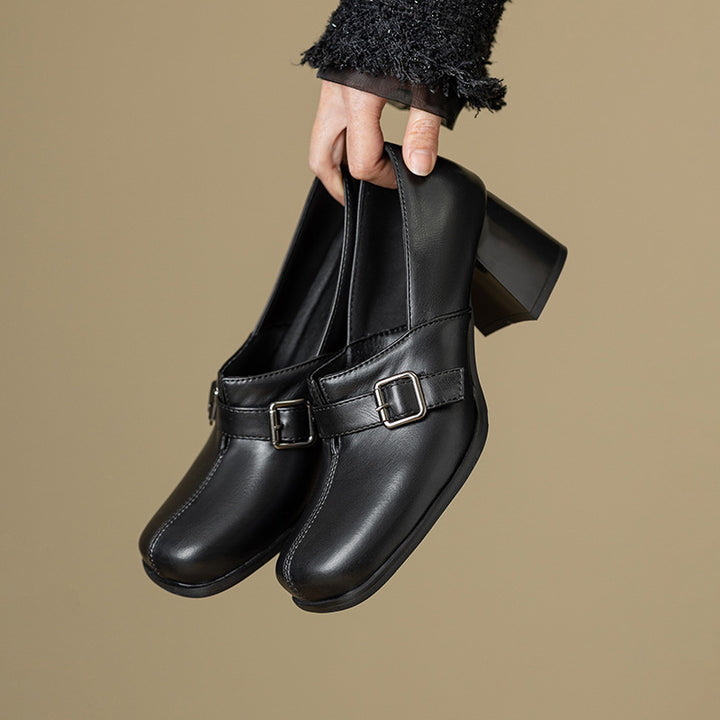 Norah Genuine Leather Buckle Heels