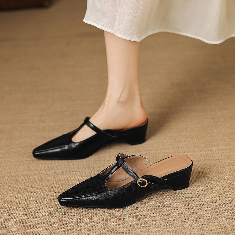 Breeze T-Strap Leather Mules