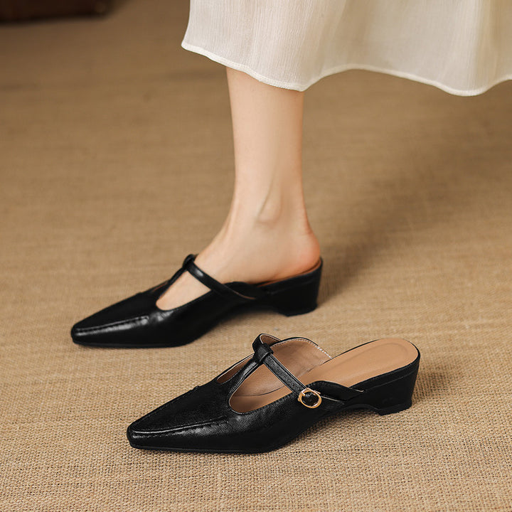 Breeze T-Strap Leather Mules