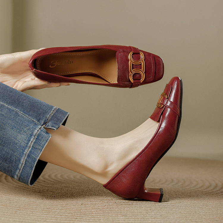 Pavia Glossy Leather Block Heel Pumps
