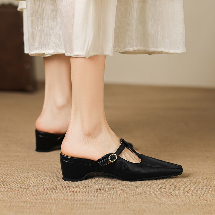 Breeze T-Strap Leather Mules