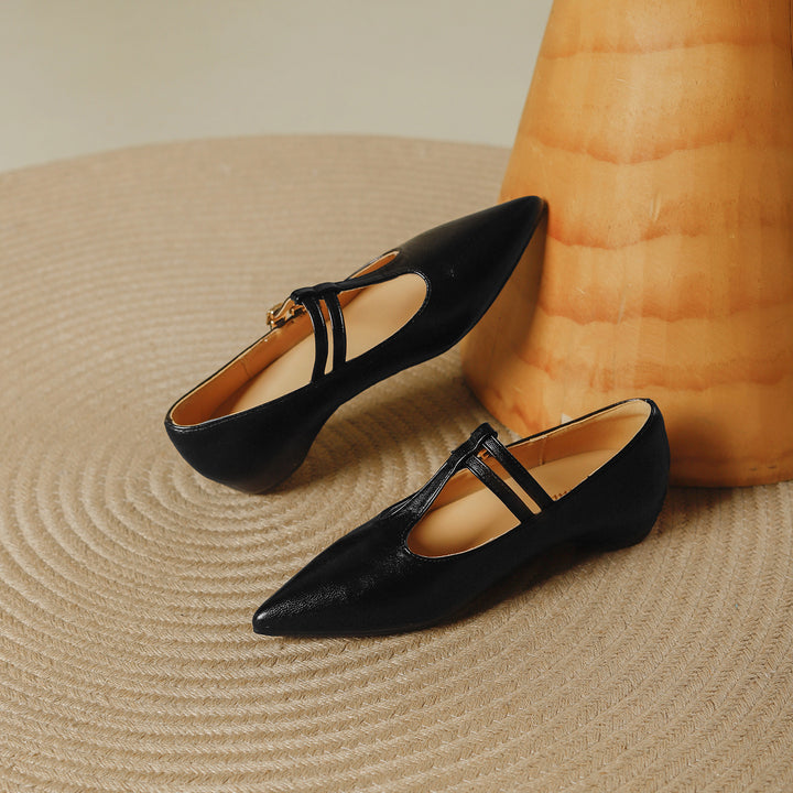 Olara Dual T-Strap Leather Heels