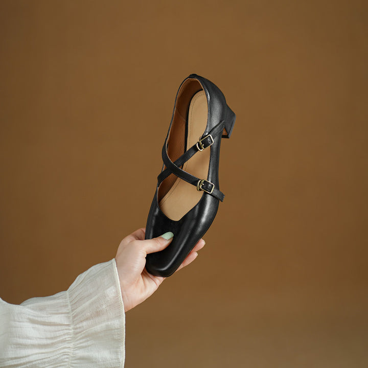 Ceren Genuine Leather Crisscross Strap Heels
