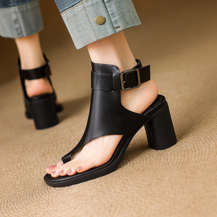 Zela Genuine Leather Cuff Heels