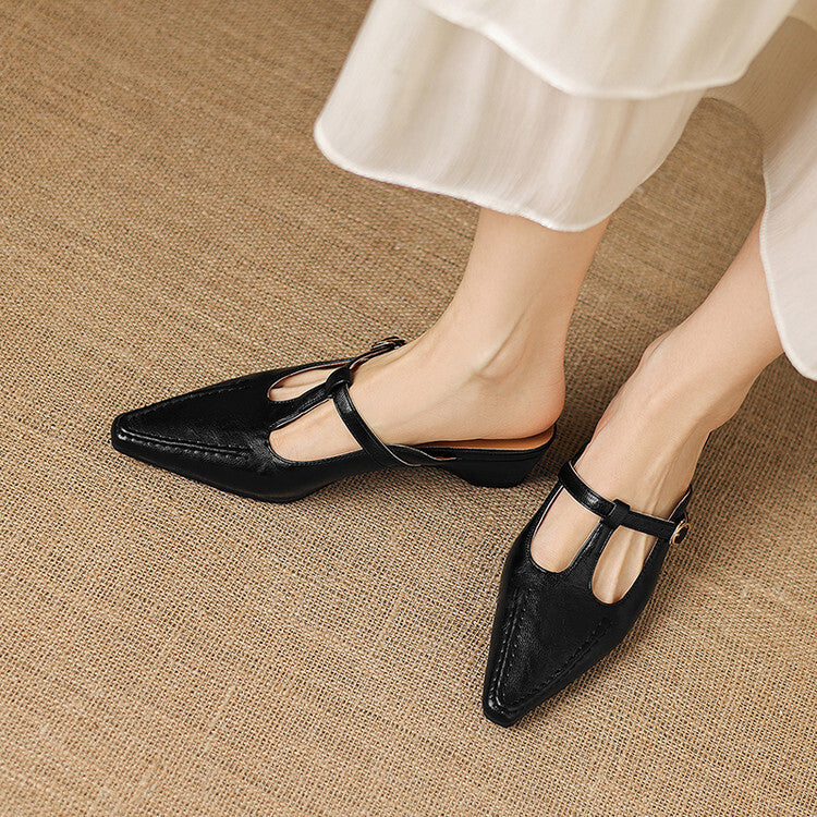 Breeze T-Strap Leather Mules