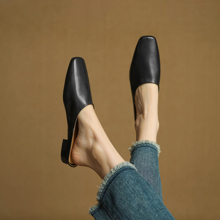 Rexa Genuine Leather Square-Toe Mules