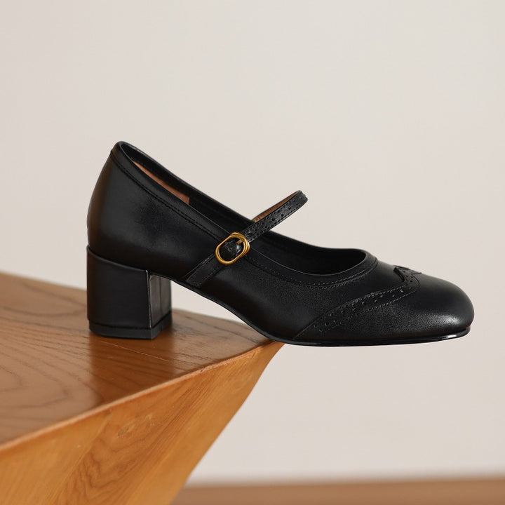 Harel Genuine Leather Wingtip Brogue Heels