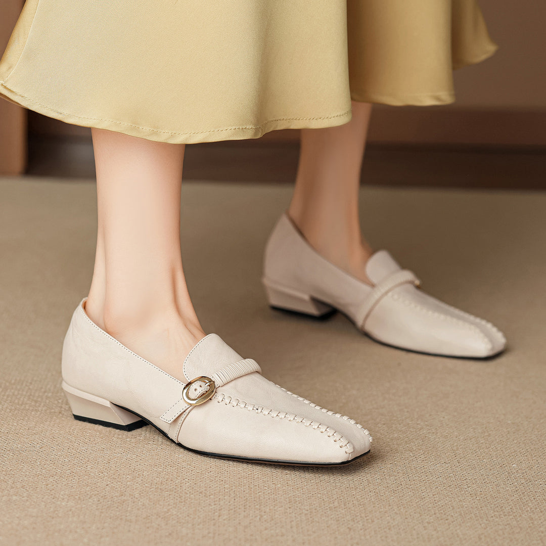 Deyla Genuine Leather Buckled Strap Loafers