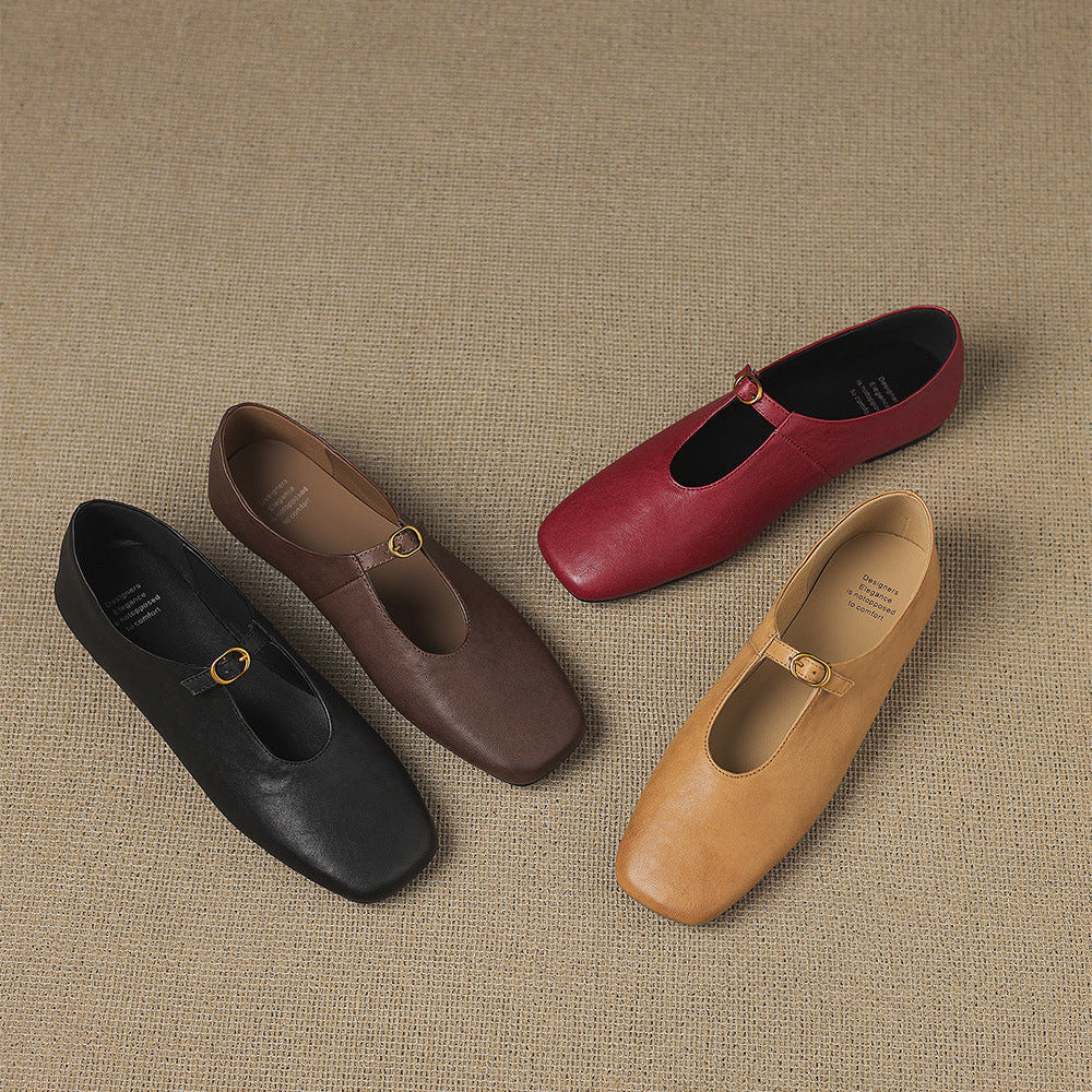 Tiora Genuine Leather Mary Jane Flats