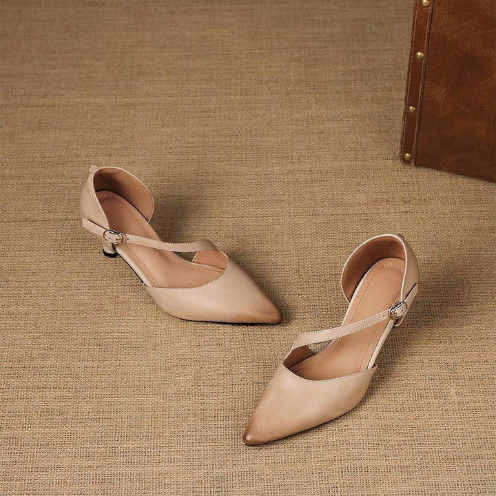 Avena Genuine Leather Crossover Strap Heels