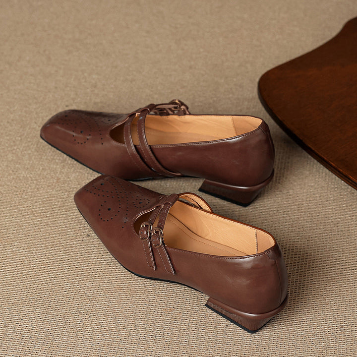 Lara Genuine Leather Dual-Strap Mary Jane Pumps