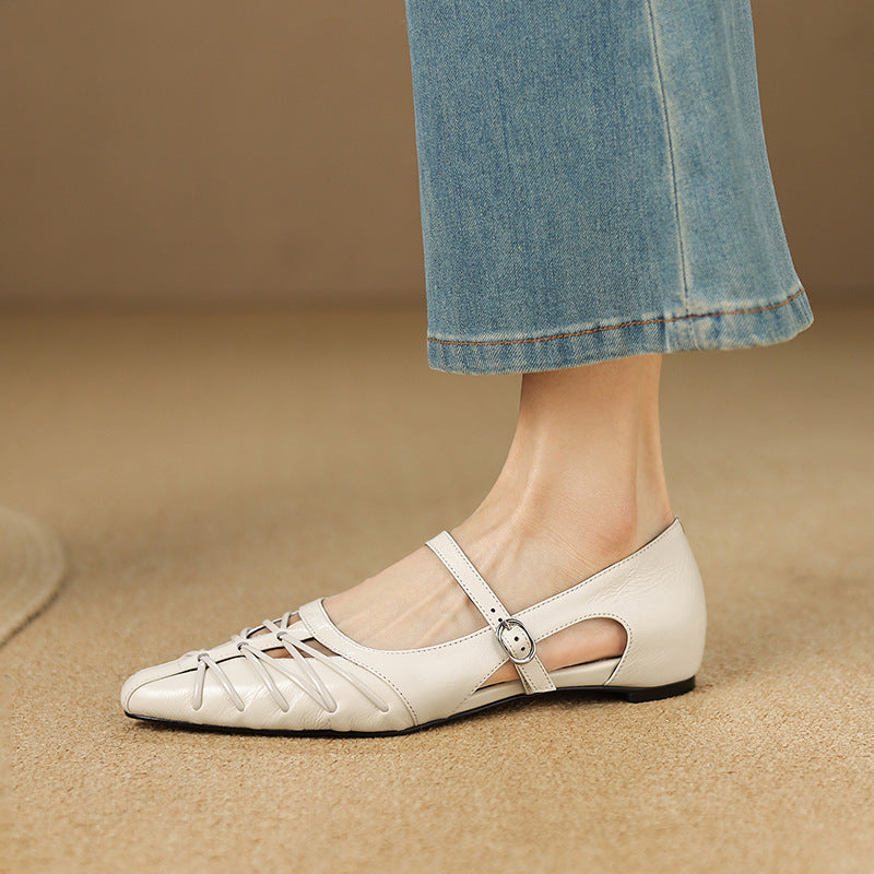 Quela Genuine Leather Mary Jane Flats
