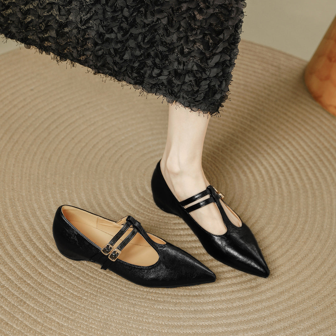 Olara Dual T-Strap Leather Heels