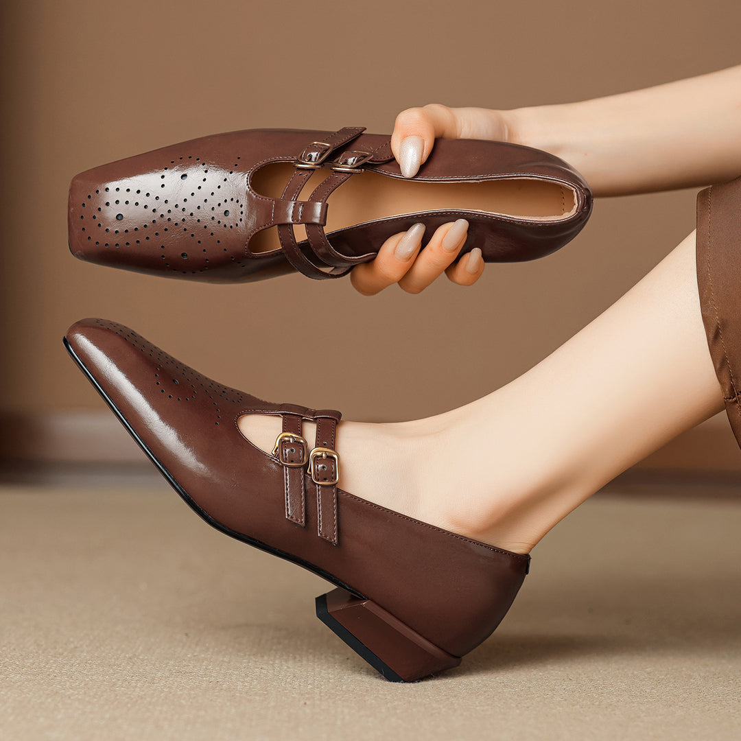 Lara Genuine Leather Dual-Strap Mary Jane Pumps