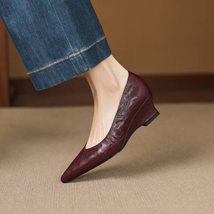 Fiara Genuine Leather Wedge Heel Pumps
