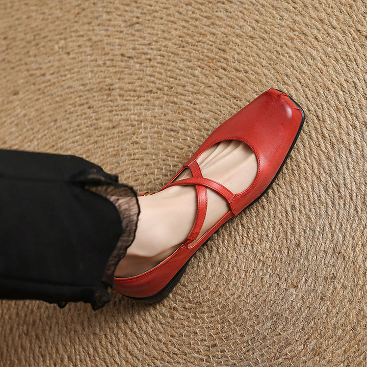 Gisel Genuine Leather Crisscross Flats
