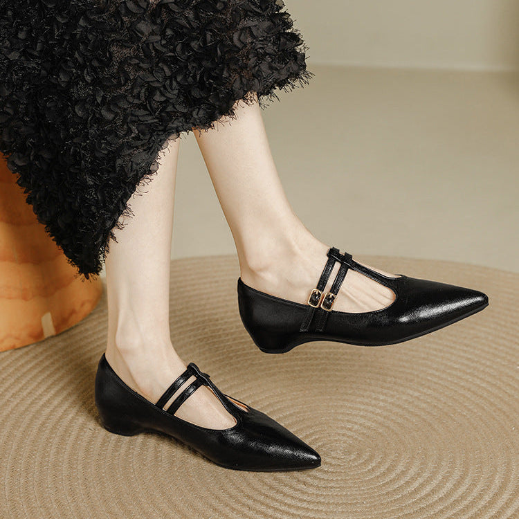 Olara Dual T-Strap Leather Heels