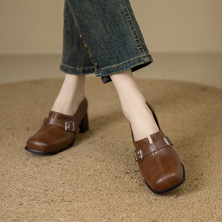 Norah Genuine Leather Buckle Heels